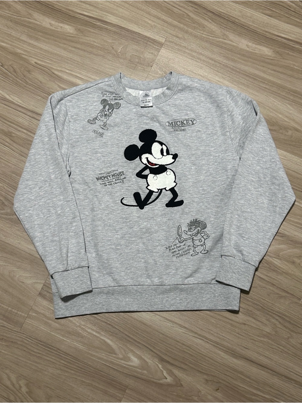 Disney Light Gray Mickey Mouse Crewneck Sweatshirt with Black & White Graphic